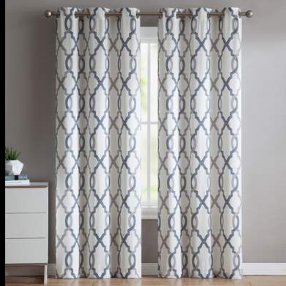 Gray Patterned curtain panels semi opaque